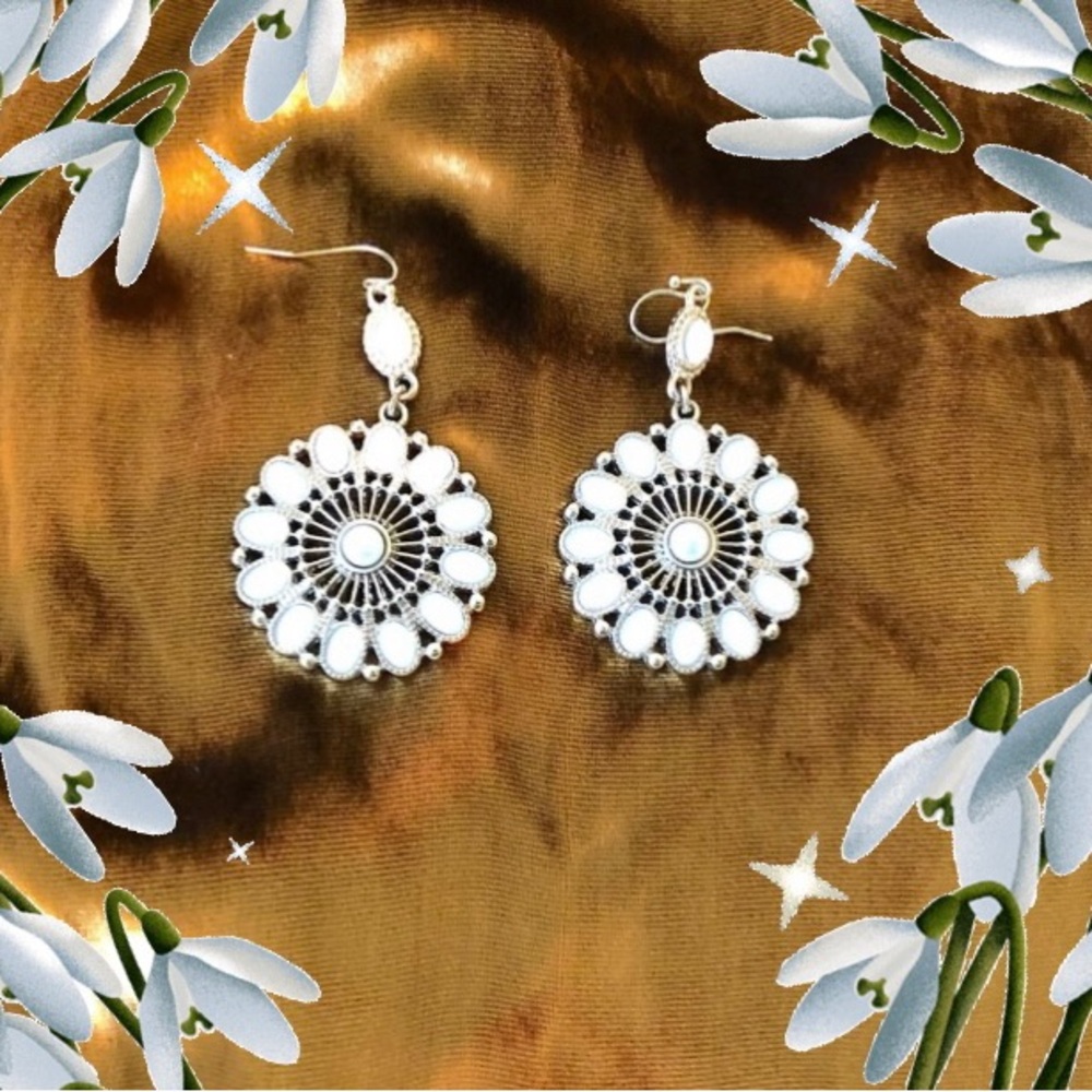 Lord & Taylor White Opalescent Circular Boho Earrings - Picture 4 of 7
